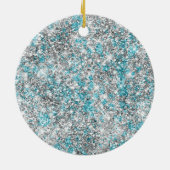 Aqua Silver Unicorn Glitter Sparkle Keramisch Ornament (Achterkant)
