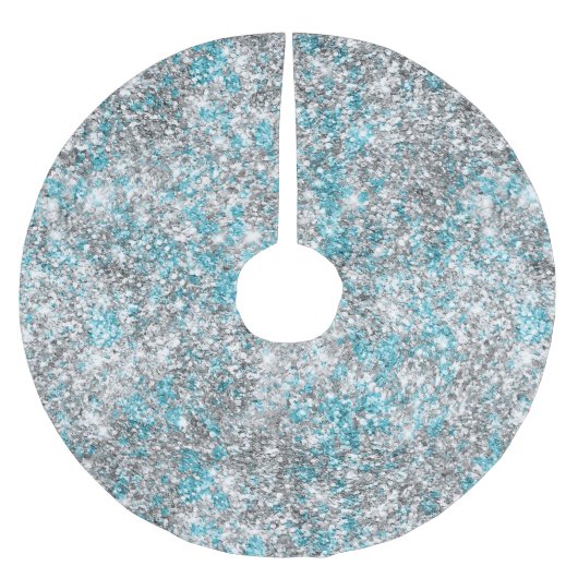 Aqua Silver Unicorn Glitter Sparkle Kerstboom Rok (Voorkant)
