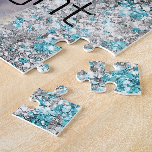 Aqua Silver Unicorn Glitter Sparkle Legpuzzel (Zijkant)