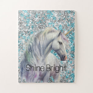 Aqua Silver Unicorn Glitter Sparkle Legpuzzel
