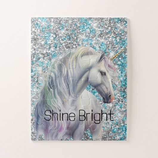 Aqua Silver Unicorn Glitter Sparkle Legpuzzel (Verticaal)