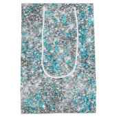 Aqua Silver Unicorn Glitter Sparkle Medium Cadeauzakje (Achterkant)