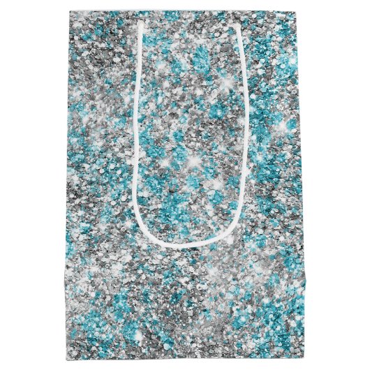 Aqua Silver Unicorn Glitter Sparkle Medium Cadeauzakje (Achterkant)