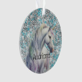 Aqua Silver Unicorn Glitter Sparkle Ornament (voorkant)