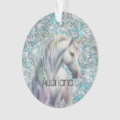 Aqua Silver Unicorn Glitter Sparkle Ornament (voorkant)
