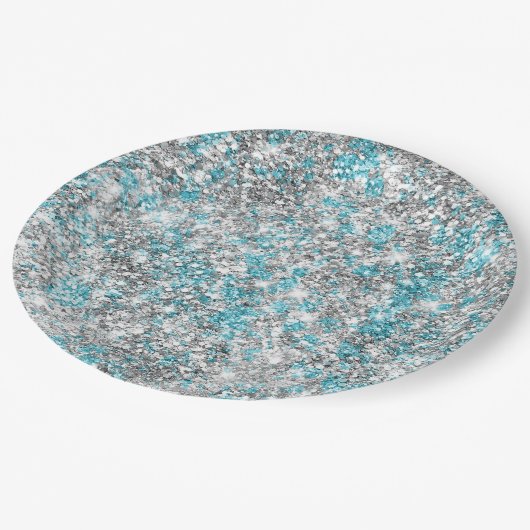 Aqua Silver Unicorn Glitter Sparkle Papieren Bordje (Gekanteld)
