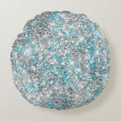 Aqua Silver Unicorn Glitter Sparkle Rond Kussen (Voorkant)