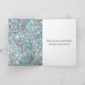 Aqua Silver Unicorn Glitter Sparkle Verjaardag Kaart (Binnen)