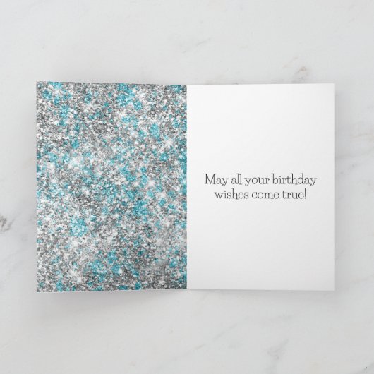 Aqua Silver Unicorn Glitter Sparkle Verjaardag Kaart (Binnen)