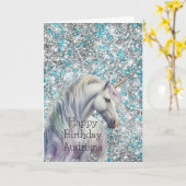 Aqua Silver Unicorn Glitter Sparkle Verjaardag Kaart (Gele Bloem)