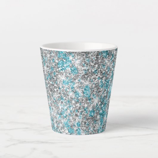 Aqua Silver Unicorn Glitter Sparkle Verjaardag Latte Mok (Voorkant)