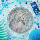 Aqua Silver Unicorn Glitter Sparkle Verjaardag Papieren Bordje (Feest)
