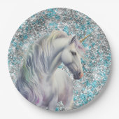 Aqua Silver Unicorn Glitter Sparkle Verjaardag Papieren Bordje (Voorkant)