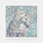 Aqua Silver Unicorn Glitter Sparkle Verjaardag Servet (Voorkant)