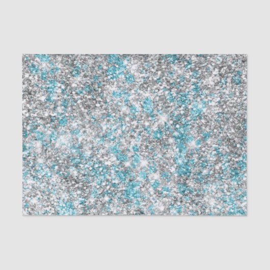 Aqua Silver Unicorn Glitter Sparkle Verjaardag Tissuepapier (Voorkant)