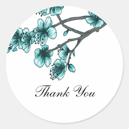 Aqua Simple Cherry Blossom Dank je Stickers (Voorkant)