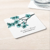 Aqua Simple Cherry Blossom Paper Onderzetters (Schuin)