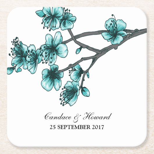 Aqua Simple Cherry Blossom Paper Onderzetters (Voorkant)