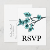 Aqua Simple Cherry Blossom RSVP Briefkaart (Voorkant / Achterkant)