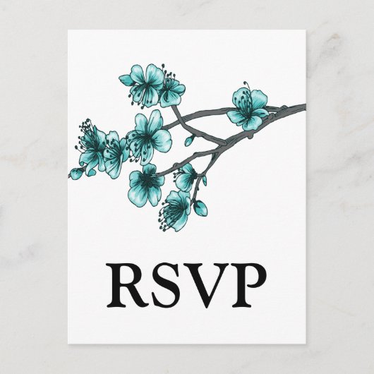 Aqua Simple Cherry Blossom RSVP Briefkaart (Voorkant)