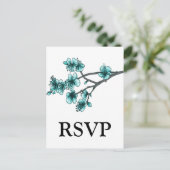 Aqua Simple Cherry Blossom RSVP Briefkaart (Staand voorkant)
