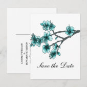 Aqua Simple Cherry Blossom Save the Date Aankondigingskaart (Voorkant / Achterkant)