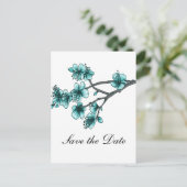 Aqua Simple Cherry Blossom Save the Date Aankondigingskaart (Staand voorkant)