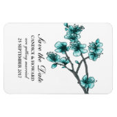 Aqua Simple Cherry Blossom Save the Date Magneet (Horizontaal)