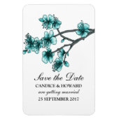 Aqua Simple Cherry Blossom Save the Date Magneet (Verticaal)