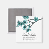 Aqua Simple Cherry Blossom Save the Date Magnet (Voorkant / Achterkant)