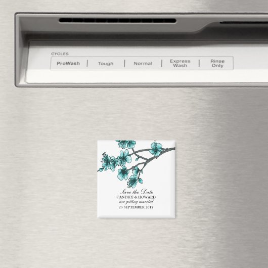Aqua Simple Cherry Blossom Save the Date Magnet (Insitu (Vaatwasser))