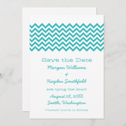 Aqua Simple Chevron Save the Date Invite (Voorkant / Achterkant)
