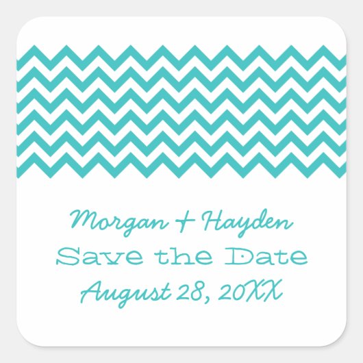 Aqua Simple Chevron Save the Date Stickers (Voorkant)