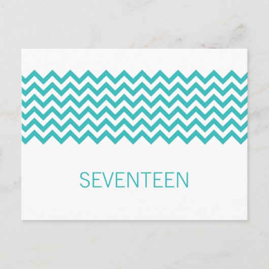 Aqua Simple Chevron Table Number Briefkaart (Voorkant)
