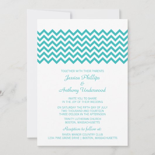 Aqua Simple Chevron Wedding Invite Kaart (Voorkant)