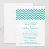 Aqua Simple Chevron Wedding Invite Kaart (Voorkant / Achterkant)