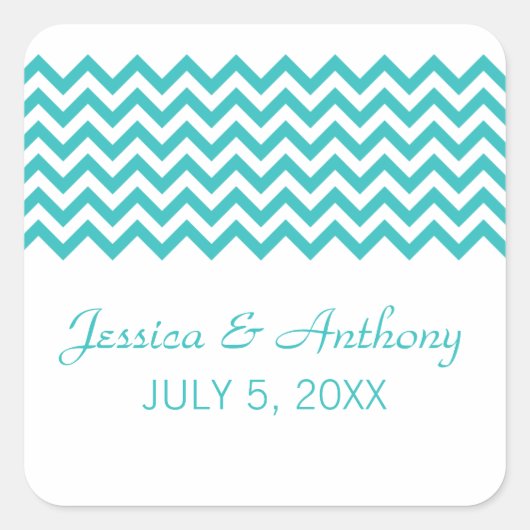 Aqua Simple Chevron Wedding Stickers (Voorkant)