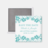 Aqua Simple Floral bespaart de Magnet Datum (Voorkant / Achterkant)