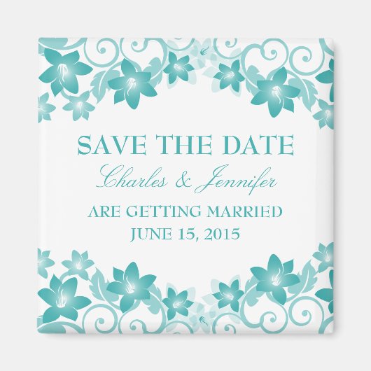 Aqua Simple Floral bespaart de Magnet Datum (Voorkant)