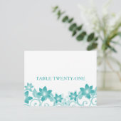 Aqua Simple Floral Table Number Briefkaart (Staand voorkant)