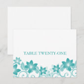 Aqua Simple Floral Table Number Briefkaart (Voorkant / Achterkant)