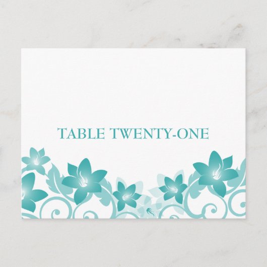 Aqua Simple Floral Table Number Briefkaart (Voorkant)
