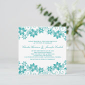 Aqua Simple Floral Wedding Invite Kaart (Staand voorkant)