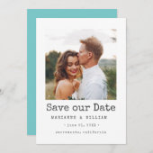 Aqua Simple SQUARE Photo bruiloft bewaart de datum Save The Date (Voorkant / Achterkant)