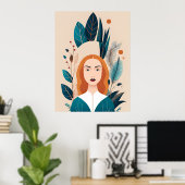 Aqua Sinaasappel Abstract Boho Illustratie AI Art Poster (Thuiskantoor)