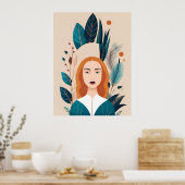 Aqua Sinaasappel Abstract Boho Illustratie AI Art Poster (Keuken)