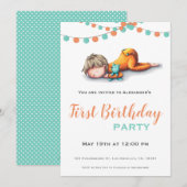 Aqua Sinaasappel Sleeping Boy Garland Eerste Verja Kaart (Voorkant / Achterkant)