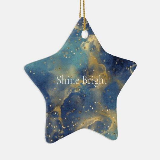 Aqua Sky Blue Gold Glitzy Confetti Sparkle Keramisch Ornament (Rechts)