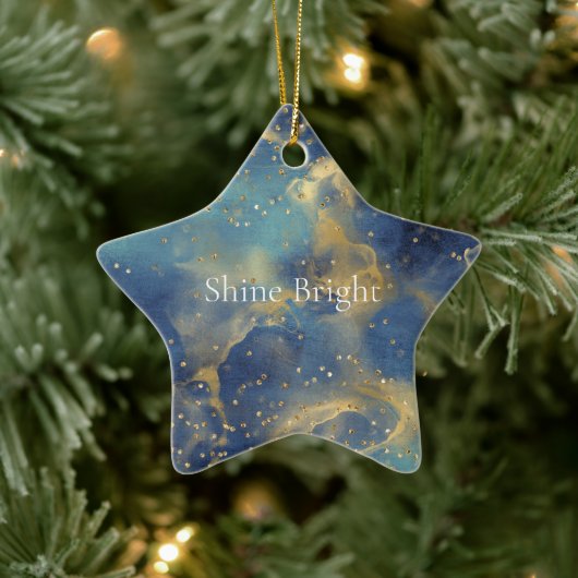 Aqua Sky Blue Gold Glitzy Confetti Sparkle Keramisch Ornament (Boom)