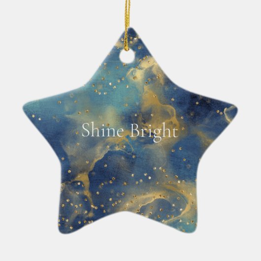 Aqua Sky Blue Gold Glitzy Confetti Sparkle Keramisch Ornament (Voorkant)